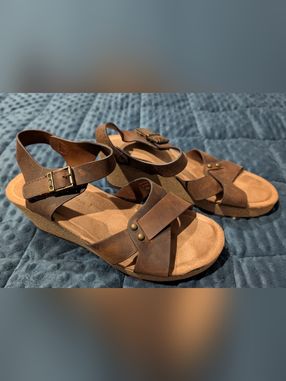 Women's Brown Leather Wedge Sandals